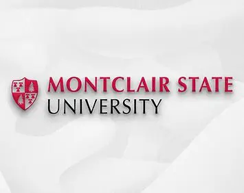 A red and white logo for montclair state university.